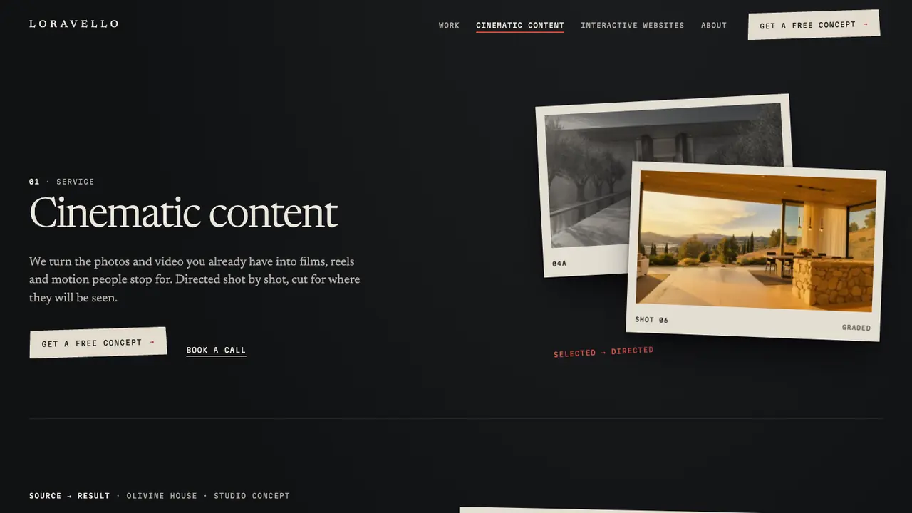 The Cinematic content page on the dark studio table
