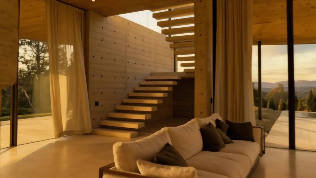 Floating stair and sofa in the private wing